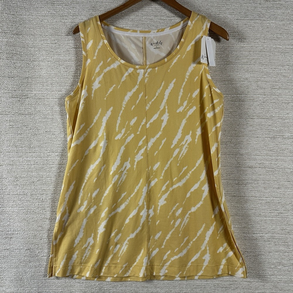 Wonderly Women's Large Butter Yellow Animal Print Sleeveless Top Soft Tank Boho